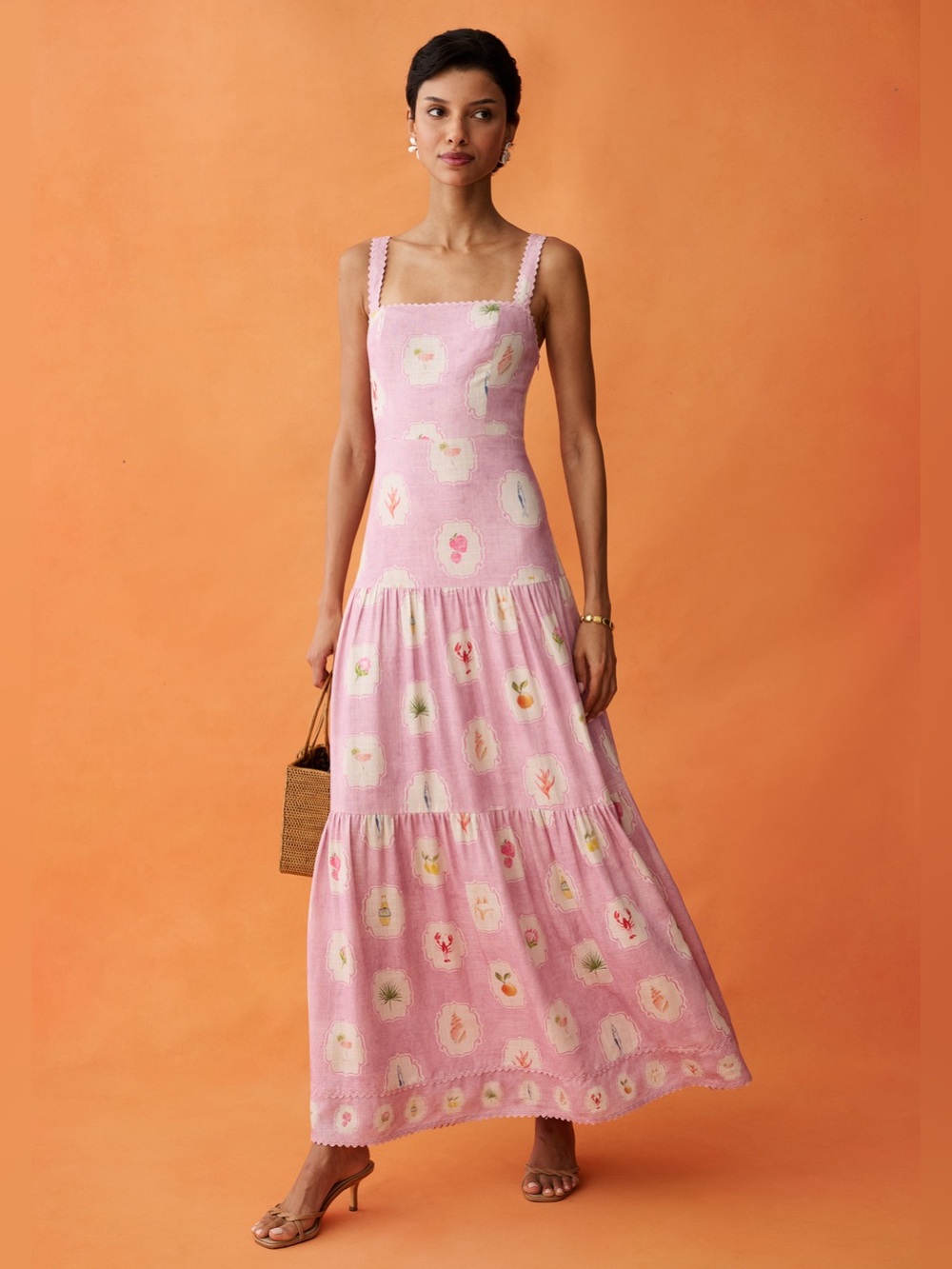 NWT Few Moda Ziggy Linen Dress size 6 pink ANAYA Maxi Drop waist